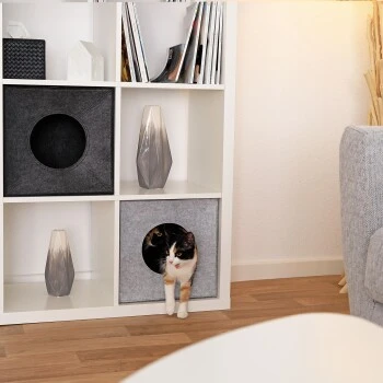 Lionto Katzenhöhle Aus Filz, Regalhöhle Hellgrau – Bild 4