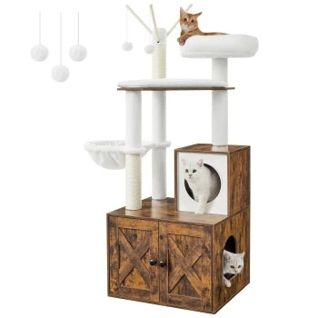 FEANDREA Kratzbaum Mit Katzentoilette Braun Braun