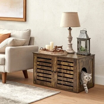 FEANDREA Katzenklo Mit Tür Vintagebraun – Bild 2